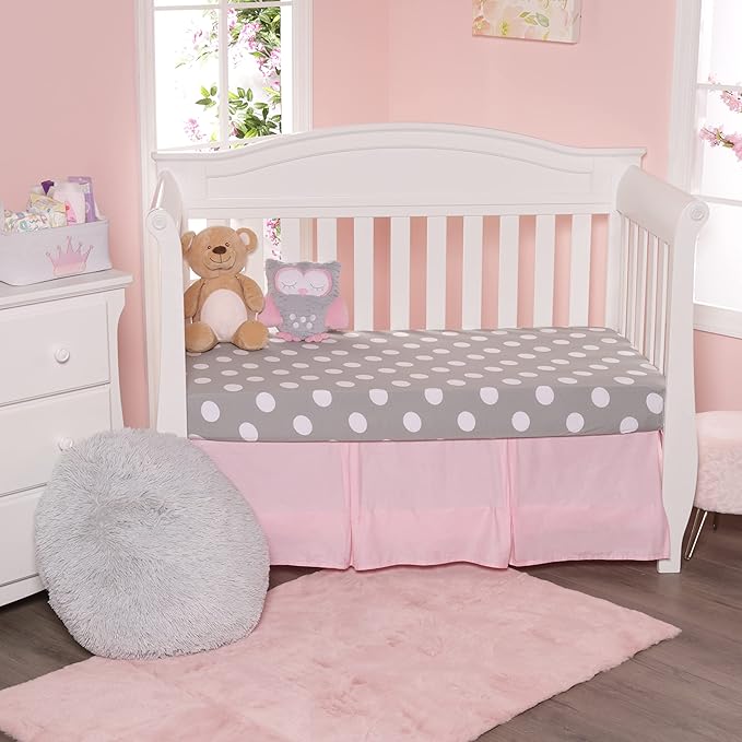 2 Pack Fitted Crib Sheets for Girls in 100% Jersey Knit Cotton – Baby Girl Crib Mattress Sheets in Pink and Purple Heart and Polka Dot Designs by Everyday Kids; Sweet Baby Girl Nursery Theme