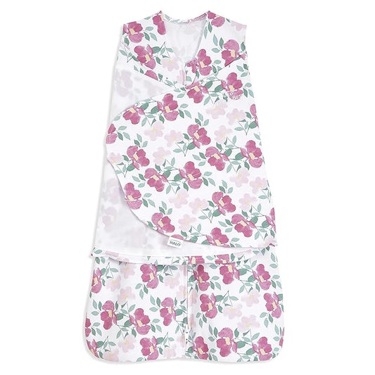 HALO 100% Cotton Sleepsack Swaddle, 3-Way Adjustable Wearable Blanket, TOG 1.5, Stems, Small, 3-6 Months