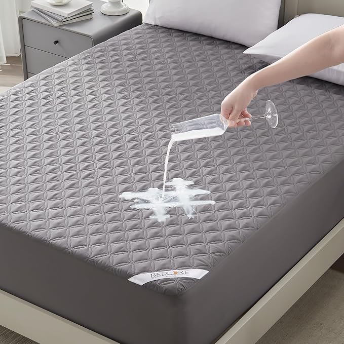 BEDLORE Waterproof Mattress Protector, Noiseless California King Size Mattress Pad with Deep Pocket Fitted Up to 6-18 inches, Soft Breathable Dirt-Proof Bed Mattress Cover for Bedroom(Gray)