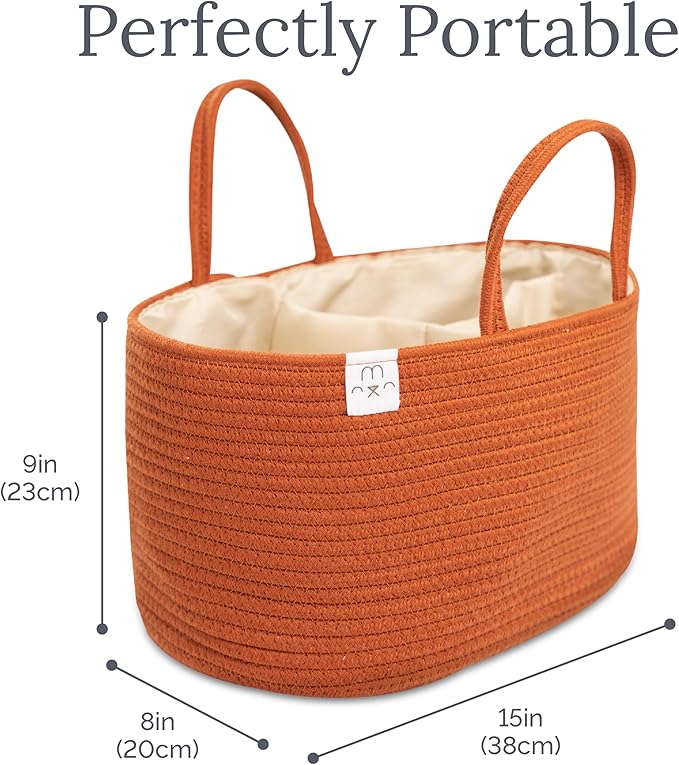 Natemia Rope Diaper Caddy Organizer – Nursery Storage Basket with 3 Compartments for Breast Pump Storage, Diapers, Wipes & Toys – Portable Tote and Gift Bag for Registry and Newborn Essentials