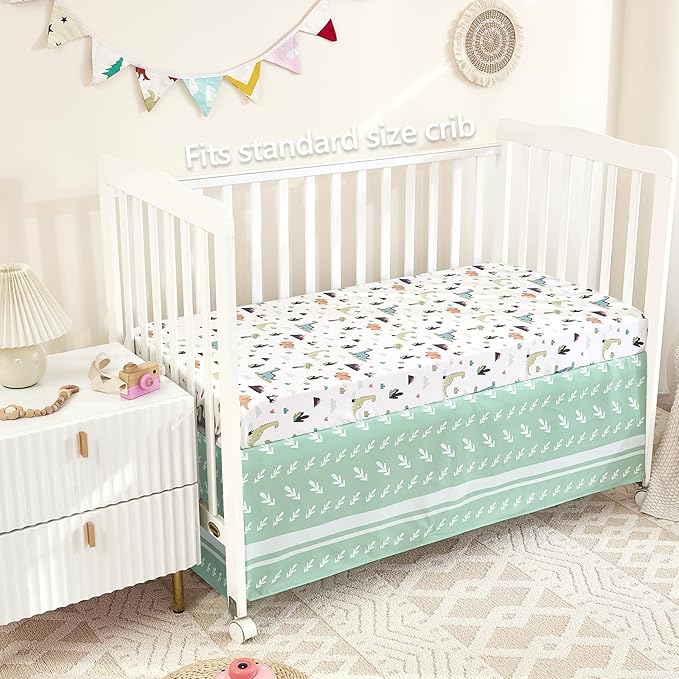 3-Piece Crib Bedding Set for Boys Girls - Ultra Soft & Skin Friendly Baby Bedding Set Includes Crib Comforter, Sheet & Crib Skirt (Mint Green)