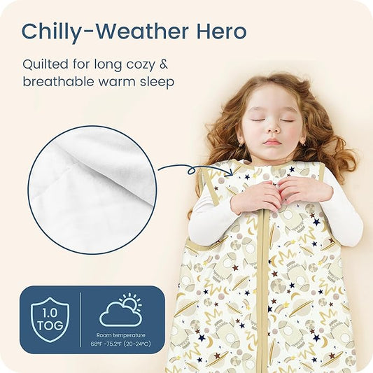 Toddler Sleep Sack 2t-3t-4t, 1.0 TOG Sleep Sack with Sleeveless, Cozy Premium Baby Wearable Blanket with 2-way Safe Zipper All Season Sleeping Bags, 1-pack