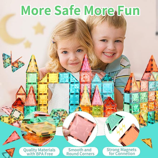 Magnetic Tiles,Magnet Building Blocks Construction Stacking Educational Toy Creative Playboard for Kids Ages 3+ (60 Pieces)