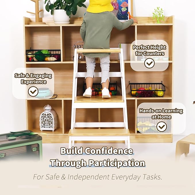 Damoch Family® Premium Solid MOORE Toddler Kitchen Step Stool - A-Shaped Safety Design | CPSC/REACH/CPC Certified | Kids Counter Standing Tower for Cooking, Washing Hands & Brushing Teeth