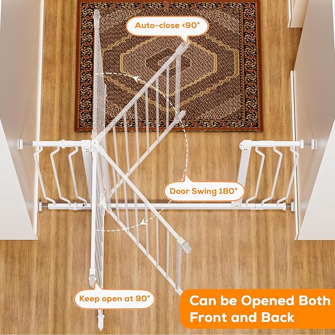 29-43" Baby Gate for Stairs, Baby Safety Essentials, Auto Close Gate for Doorways, Easy Install Pressure Mounted Dog Gate Indoor, Pet Gates for Dogs, White