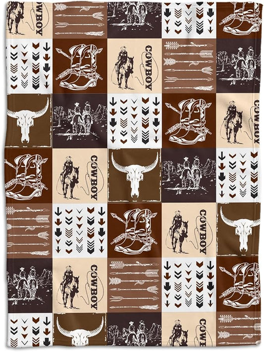 Western Blanket, Western Decor for Nursery Room, Baby Blankets for Boys Girls, Cowboy Baby Blankets, Western Baby Stuff, Soft Warm Lightweight Nursery Bed Blanket for Newborn Toddlers (01, 30x40 in)