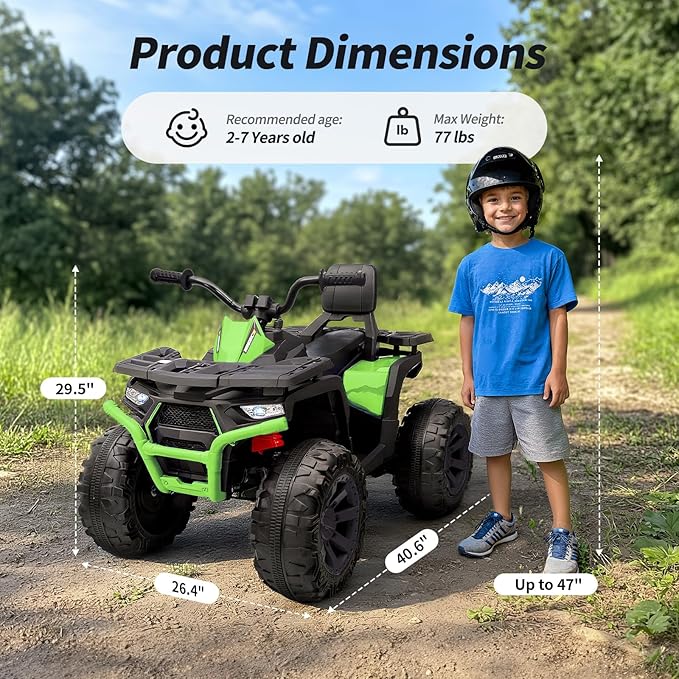 Kids ATV 4 Wheeler, 24V Ride On Toys Car for Big Kids with 400W Motor, 2 Seater - Green