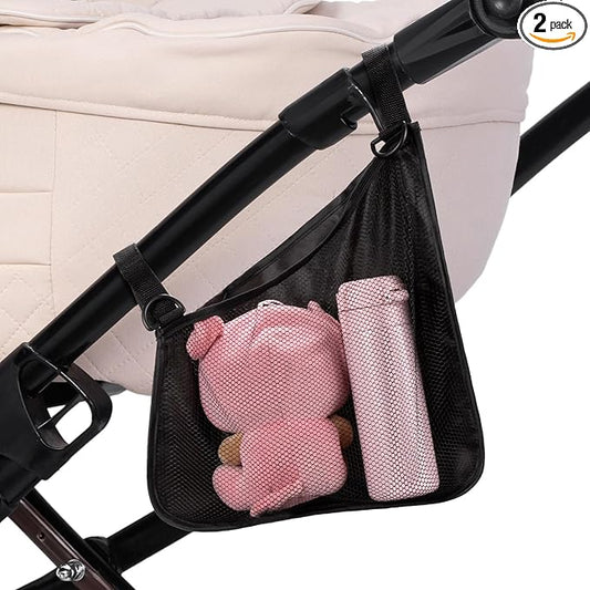 Elfzone Stroller Side Bag - Bike/Stroller Organizer, Hook & Loop Easy Attach - Mesh Design, Non-Slip Straps, mom Cozy Stroller Organizer, Stroller Accessories, Black (BLACK 1PCS)