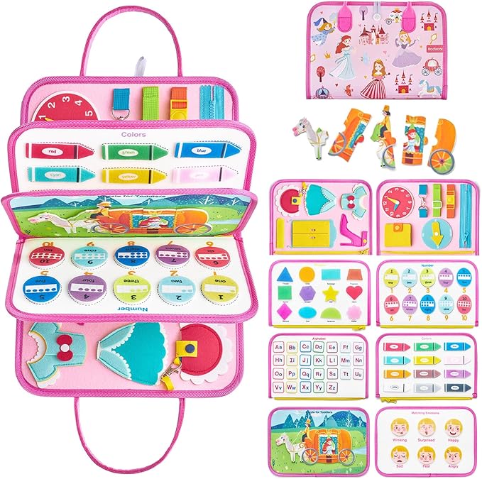 Freebear Busy Board Toddler Travel Toys Quiet Book Sensory Board for Toddlers 1 2 3 4, Montessori Educational Toys for 3 4 Year Old Girls Boys Gift, Princess