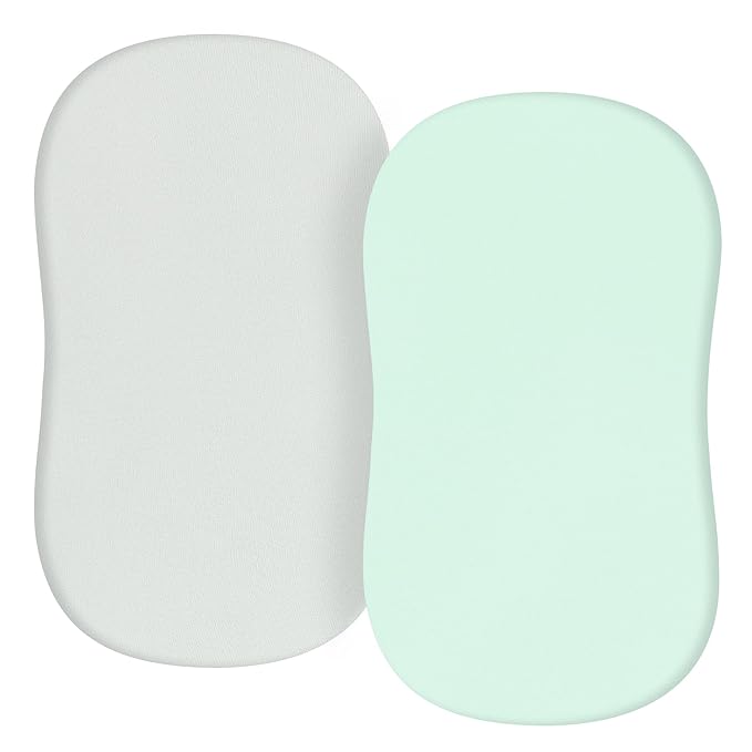 TILLYOU Baby Bassinet Sheets for Girls Boys, Fit for Hourglass Oval Rectangle Bassinet Mattress Sheets, 33”X16”, 2 Pack Gray and Green