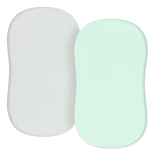 TILLYOU Baby Bassinet Sheets for Girls Boys, Fit for Hourglass Oval Rectangle Bassinet Mattress Sheets, 33”X16”, 2 Pack Gray and Green