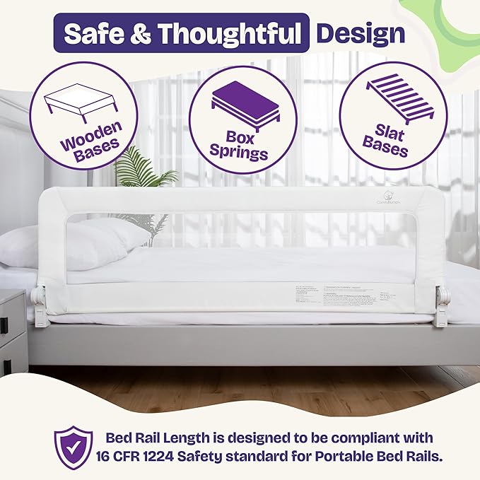 ComfyBumpy 2-Pack Bed Rail for Toddlers 55.5" L x 19.5" H | Toddler Bed Rails for Twin, Full, Queen & King Mattress Size | Swing Down Rail Guard | Mattress Side Rail for Kids | White