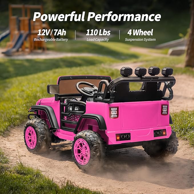 2 Seater Ride on Electric Car, 12V Ride on Toy Car for Kids 4-8 w/Remote Control, EVA Tires - Pink