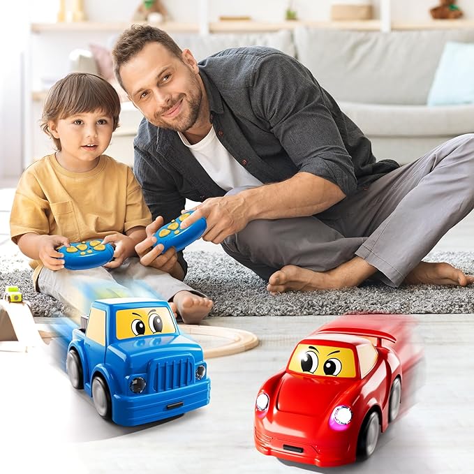 Remote Control Car for Toddlers 1-3 2-4 3-5, 2 Pack Cartoon 2.4 GHz RC Cars for Kids, Electric Hobby RC Car Toys, Christmas Birthday Gifts Toys for Kids Boys Girls 2 3 4 5 6 Years Old