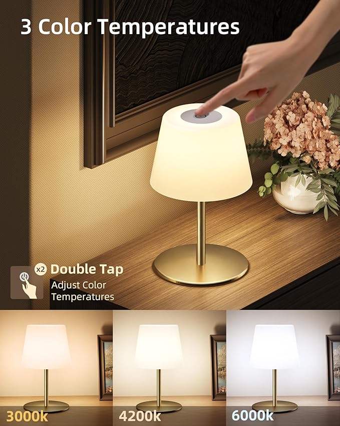 EZVALO Outdoor Cordless Table Lamp, IP65 Waterproof 4500mAh Rechargeble Shower Lamp, Dimmable Touch Lamp, LED Night Light Lamp for Bathroom Patio Camping Restaurant Home 1 Pack (Gold)