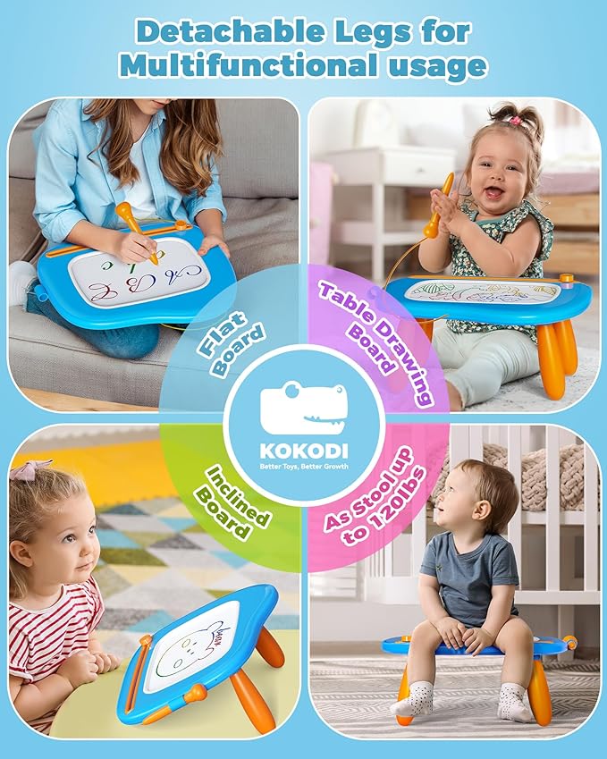 KOKODI Magnetic Drawing Board, Toddler Girl Toys for 1-2 Year Old, Large Doodle Board Pad Learning and Educational Toys for 1 2 3 Year Old Baby Kids Birthday Gifts(Blue)