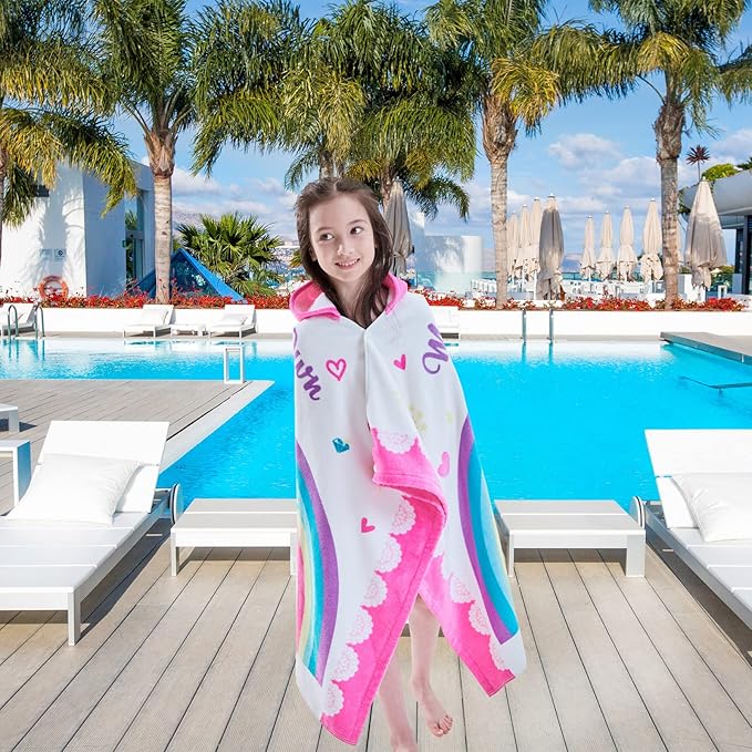 VOOVA & MOVAS Kids Towels with Hood Age 3-8, 30''X50, Soft | Thick | 100% Cotton | Absorbent | Large Wrap| Cover Up, Perfect for Beach, Pool, Bath, Swim, White Magic Unicorn