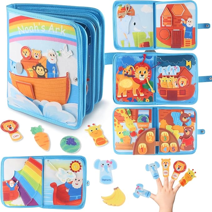 Noah's Ark Busy Book for Toddlers 1-3, Montessori Busy Board Educational Learning Toys for 1 2 3 Years Old Boy Girl Birthday Gifts,Toddler Toy Airplane Travel Essential Animals Activity Books