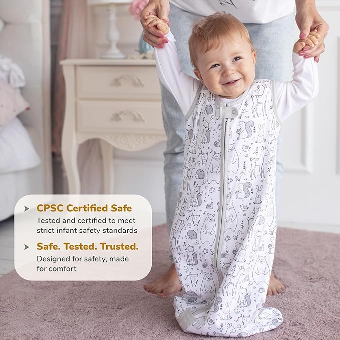 Baby Sleep Sack 1.0 TOG, Organic Cotton Baby Wearable Blanket with Two-Way Zipper, Swaddle Transition Baby Sleeping Bag, All-Season Sleep Sack for Newborn Infant Toddler Boy Girl, 12-18 Months, 1-Pack