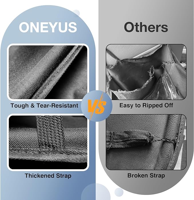 Oneyus Car Backseat Organizer with Table Tray(2-Pack) 9 Storage Pockets Backseat Car Organizer and storage with Tablet Holder, Kick Mats Back Seat Cover for Kids family Road Trip Essentials Travel
