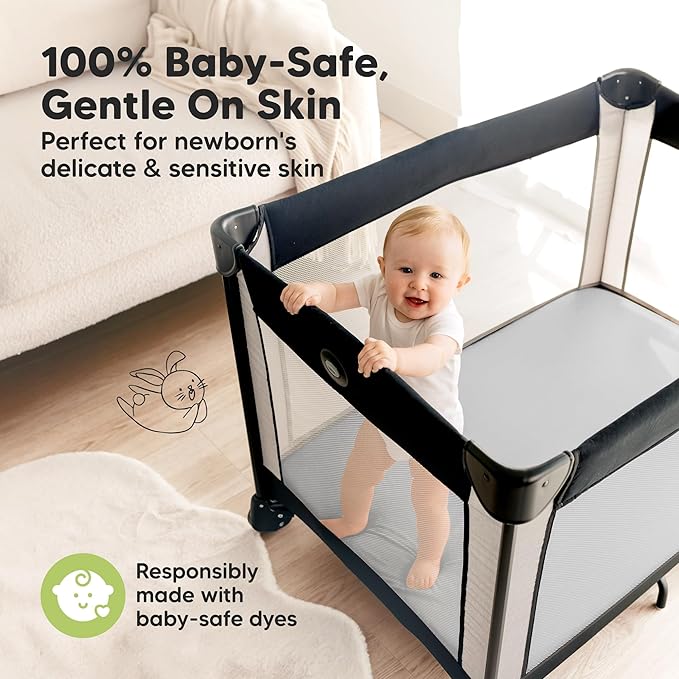 Pack and Play Sheets Fitted - 2-Pack Mini Crib Sheets for Pack N Play Mattress 38x26, Soft & Cozy, Neutral Toddler Playard Bedding, Snug Fitted Mini Baby Crib Mattress Cover Boy, Girl (French Gray)