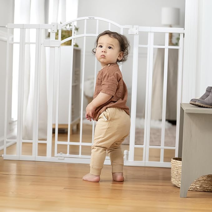 Ingenuity Decorative Extra Tall Baby Gate & Dog Gate, 28.5"-48" Wide, 36" Tall, Hardware or Pressure Mounted, Install on Top or Bottom of Stairs, Banister, or Doorway - White