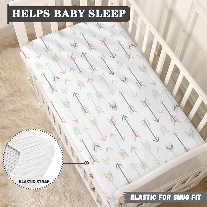 Arrows in Tender Colors Fitted Crib Sheet Pink White Arrow Baby Crib Sheet Fit Standard Crib and Toddler Mattress,Crib Mattress Sheets for Boys Girls 28"x52"