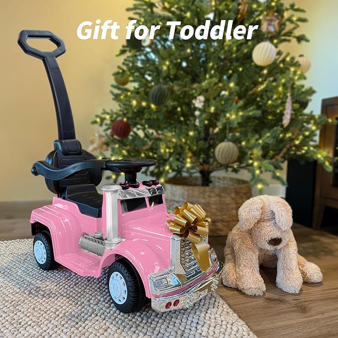 3-in-1 Ride on Push Car for Toddler with Handle, Toddler Ride on Toy for Boys, Stroller Sliding Walking Car w/Music, Horn and Lights - Light Pink