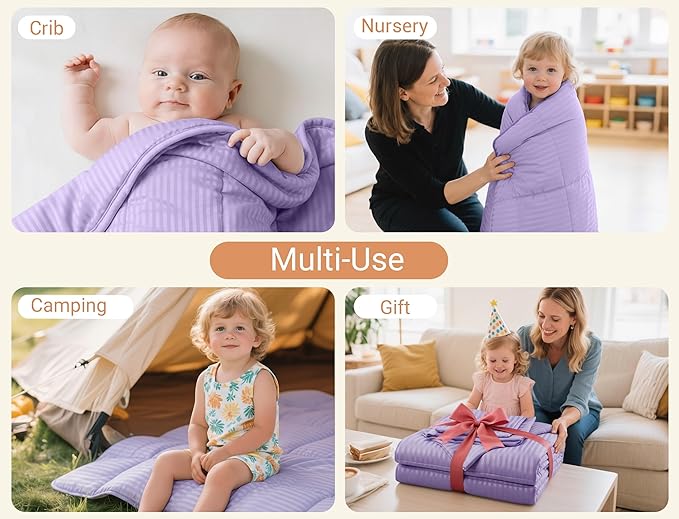 ZPECC Toddler Bedding Set - 4 Piece Hypoallergenic Baby Crib Bedding Set for Boys and Girls, Includes Toddler Comforter, Flat Sheet, Fitted Sheet and Pillowcase, Purple Stripe