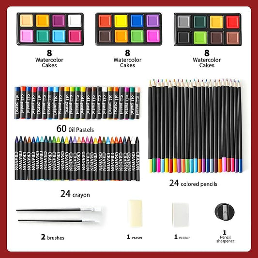 GOTIDEAL 143 Piece Kids Art Kits,Art Supplies with 3 Drawing Pads,Waterclolr Paints,Crayons,Colored Pencils,Paint Set in Wooden Case,Professional Art Kit Gift,Kids,Teens,Beginners（Auburn）