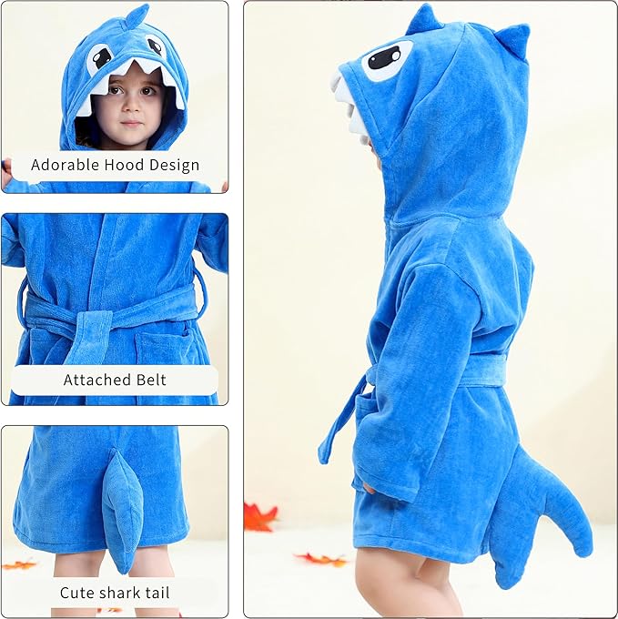 MICHLEY Girls Boys Robe Cotton Towel Baby Animal Dinosaur Style Hooded Bathrobe