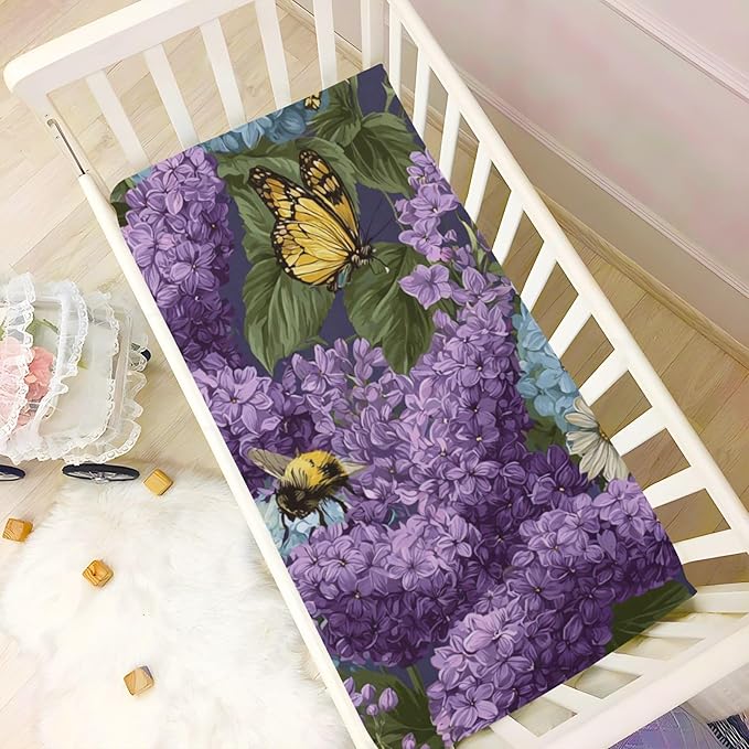 Lilac Hydrangea Crib Sheets Standard Crib Toddler Mattresses Cover Fitted Baby Bed Sheet Breathable Crib Mattress Sheet for Girls Boys 52" x 28"x5''