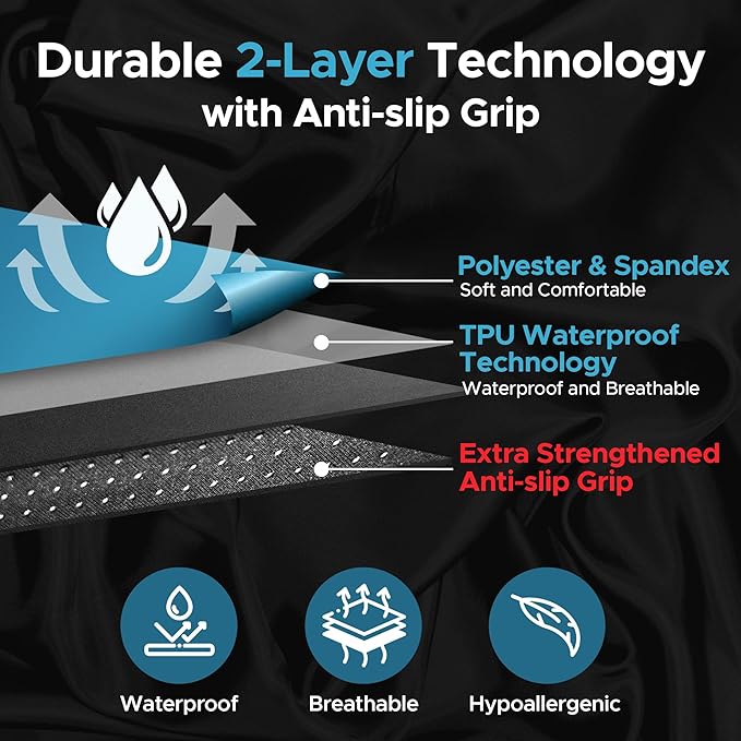 Black Waterproof Flat Drop Sheet (59”x59”), Anti-Slip Mattress Topper with Strengthened Grip, Protector Cover, Safe with Oil, Water, & Silicone-Based Massage Products, Hypoallergenic, Machine Washable