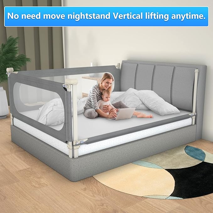 MagicFox Bed Rails for Toddlers, Extra Tall 32 Levels of Height Adjustment Specially Designed for Twin, Full, Queen, King Size - Safety Bed Guard Rails for Kids (Grey, 1 Side:47"(L) ×27"(H))
