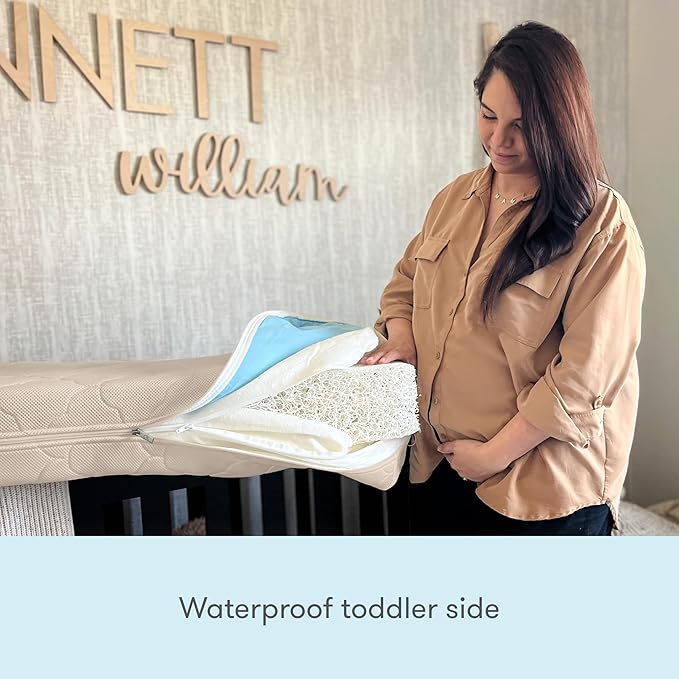 Newton Baby Waterproof Crib Mattress and Toddler Bed - Ultra-Breathable to Minimize Suffocation Risk, Washable Core & Cover, 2-Stage, Plush 5.5" Thick - Sandstone