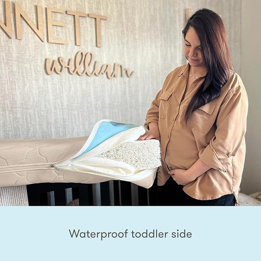 Newton Baby Waterproof Crib Mattress and Toddler Bed - Ultra-Breathable to Minimize Suffocation Risk, Washable Core & Cover, 2-Stage, Plush 5.5" Thick - Sandstone