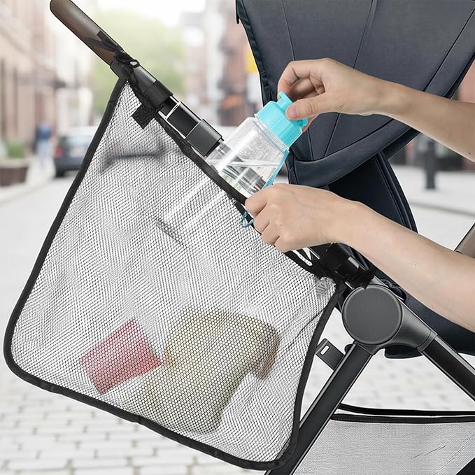 Thinp Side Sling Stroller Organizer, Mesh Stroller Cargo Net Storage Bag Universal Strollers Caddy Bag Accessories Fits for Uppababy, Nuna, MINU, Butterfly (Black)