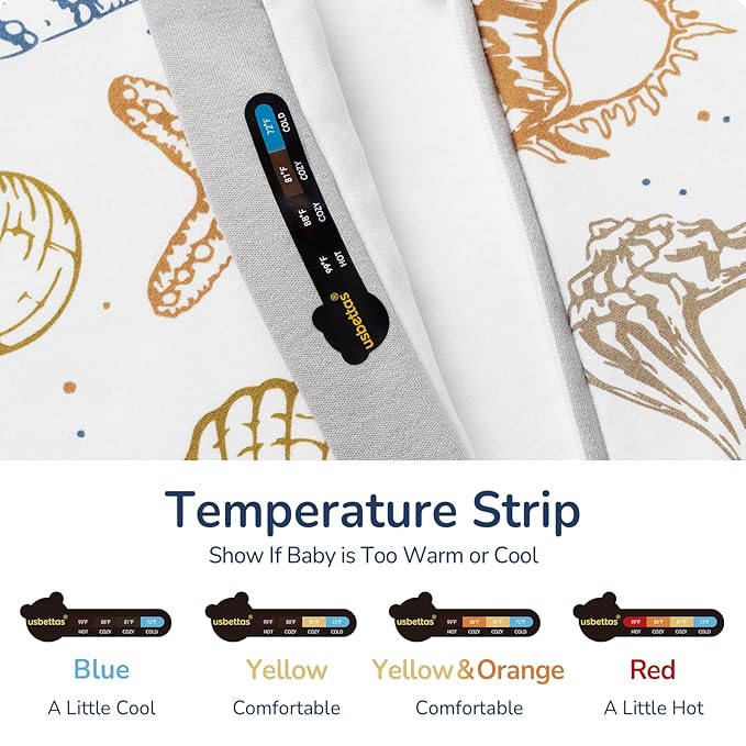Baby Sleep Sack 12–18 Months, Cotton Sleep Sack with Detachable Long Sleeves, 1.0 TOG Wearable Blanket for Cooler Nights, 2-Way Zipper Toddler Sleeping Sack with Temperature Strip, Ocean