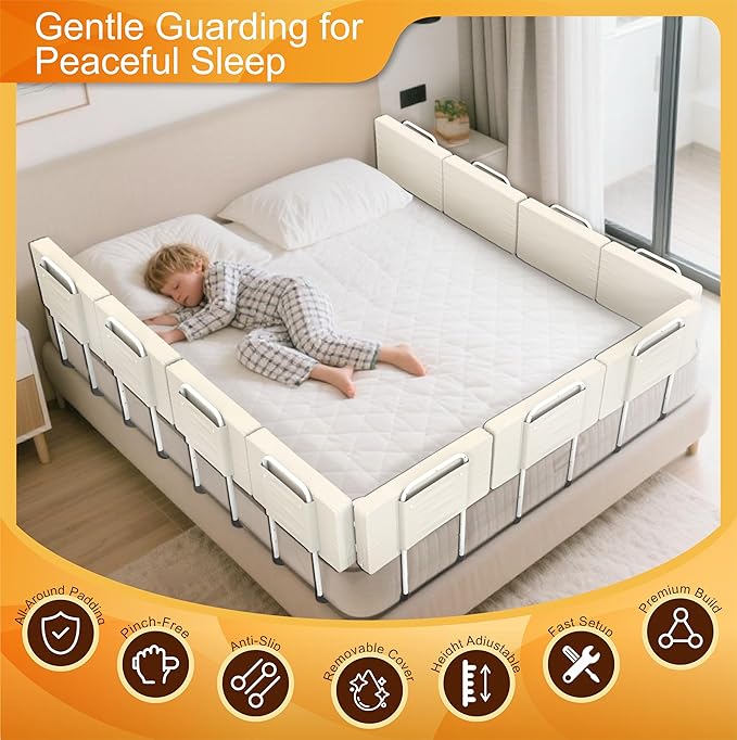 Bed Rail for Toddlers, Adjustable Baby Bed Rail Guard for Twin and Full Size Beds, Bed Safety Rails for Children with Non-Slip Base, Removable Washable Cover, Easy Installation (1 Pack)
