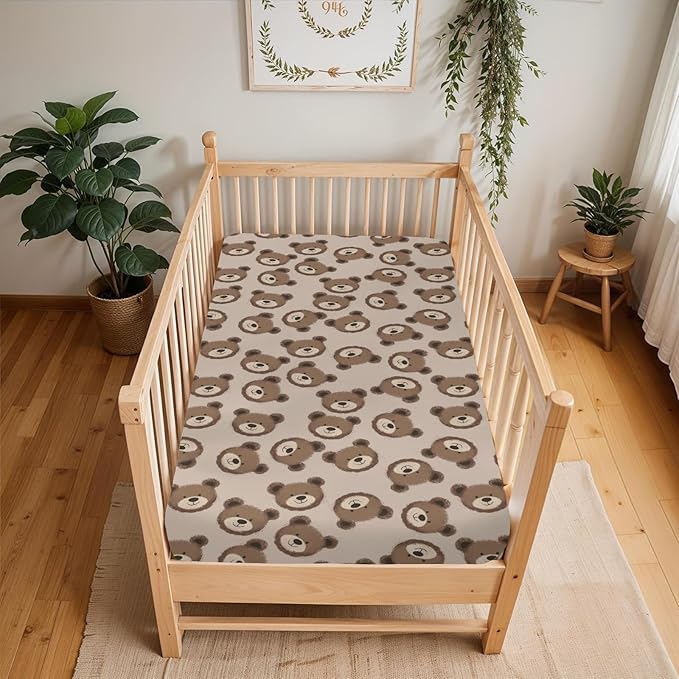 Neutral Boho Bears Baby Crib Sheets for Boy Girl 52x28Inch Cute Brown Bear Soft Snug Fitted Crib Mattress Covers Watercolor Bears Nursery Baby Sheet for Crib and Toddler Bed Mattresses