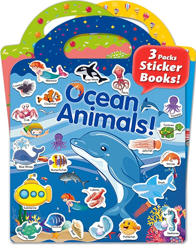 Walenced Reusable Sticker Book for Toddlers, Stickers for Kids, Toddler Sticker Book, Toddler Craft Activities, Toddler Travel Toys Ages 3 and Up Boy Girl Birthday Gifts