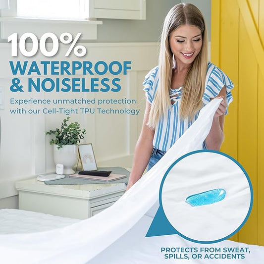 Twin XL Size 39x80” Premium Waterproof Zippered Mattress Encasement, 100% Cotton, Hypoallergenic, Six Sided Mattress Cover, Invisible Zippered, Soft Breathable up to 15" Deep - Rest Line