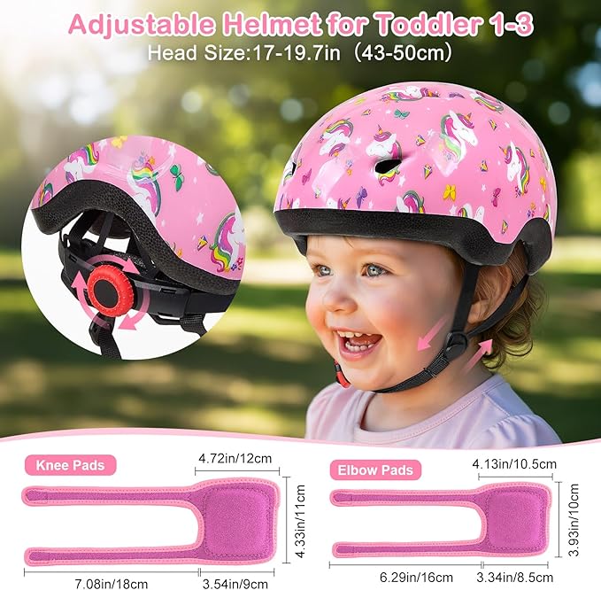 Toddler Helmet, Baby Infant Bike Helmet with Toddler Knee Pads and Elbow Pads Set for Kids 1-3 Years, Adjustable Baby Bike Helmets for Scooter Bicycle