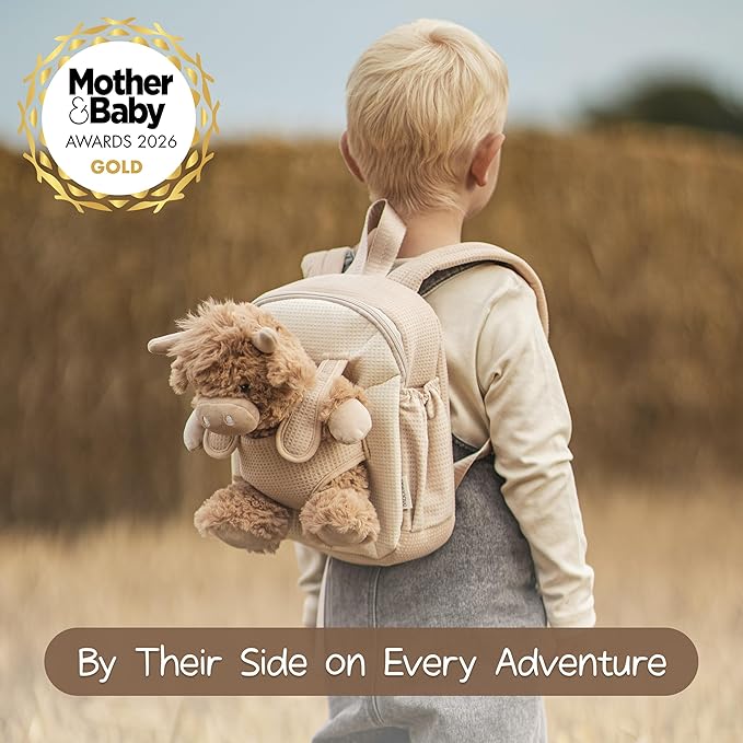 Moonkie Hug & Go Highland Cow Toddler Backpack – Soft Plush Bag with Take-Along Toy for Boys Aged 2–4 | Ideal for Daycare | Travel & Birthday Gifts for 3-Year-Old Kids