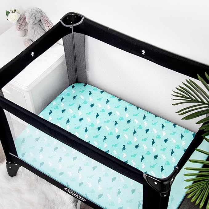 4 Pack Pack and Play Fitted Sheets, 24" x 42" Compatible with Guava Lotus Travel Crib and Other Travel Light Playard Mattress, Ultra Soft and Skin-Friendly, Aqua