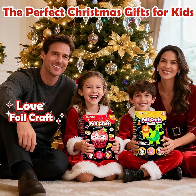 FUNNYB&G Foil Art Craft for Kids - Christmas Crafts Gift Party Favors Stocking Stuffers for Kids Fun Art Supplies Creative Birthday Gift Travel Toys for Girls Boys 4 5 6 7 8 9 Years Old (Food)