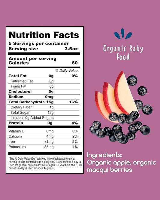 Amara Organic Baby Food - Stage 2 - Applesauce & Maqui Berry - Baby Cereal to Mix With Breastmilk, Water or Baby Formula - Shelf Stable Baby Food Made from Organic Fruit - 5 Pouches, 3.5oz Per Serving