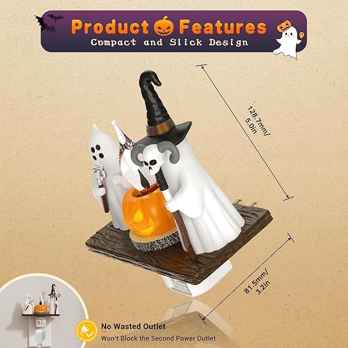 Halloween Night Light, Amber Night Lights Plug into Wall,Cute & Funny Flaming Jumping Night Light,Ghost & Pumpkin Plug in Nightlight with 360° Rotatable for Kids Halloween Party Decor,1 Pack
