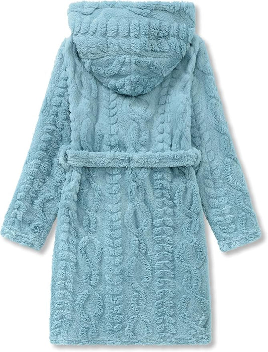 Topgal Leopard Cat Robe for Girls Fleece Toddler Kids Teen Hooded Bathrobe Size 4T-18
