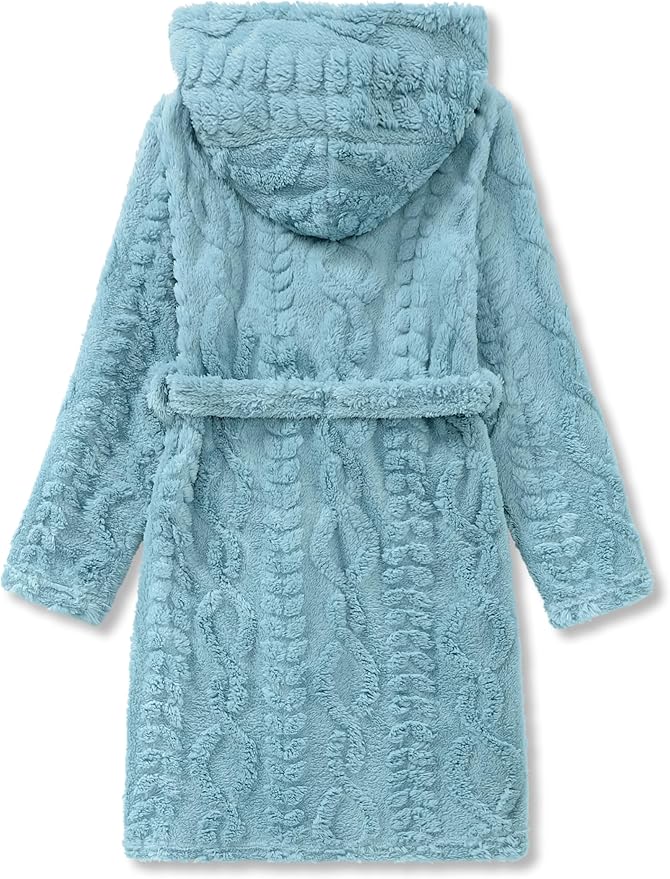 Topgal Leopard Cat Robe for Girls Fleece Toddler Kids Teen Hooded Bathrobe Size 4T-18